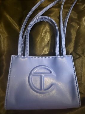 Telfar - Vegan Leather Small Handbag - Blue With Logo on Front